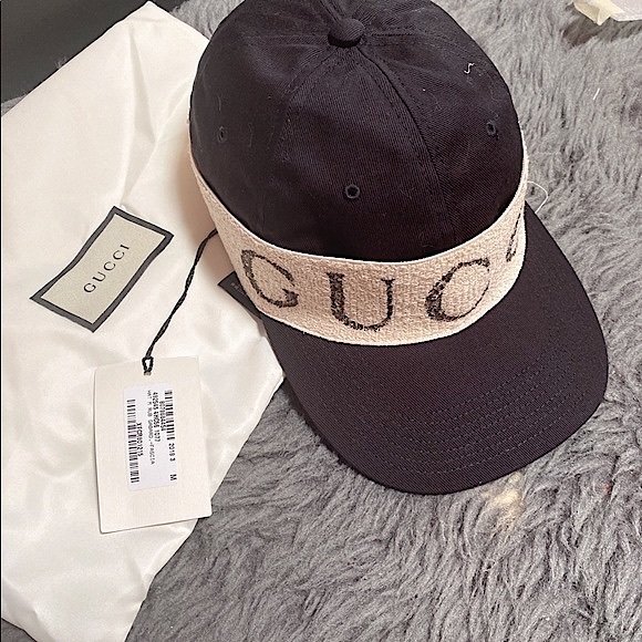 Gucci Black Canvas White Headband Cabardine Hat XL new with stained on the edge - Picture 3 of 9